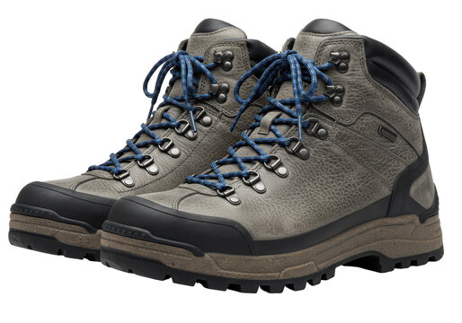 Isolated Pair of Green Leather Hiking Boots with Blue Laces Ready for Outdoor Adventure