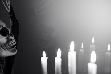 Mysterious creature under the night lights of Halloween