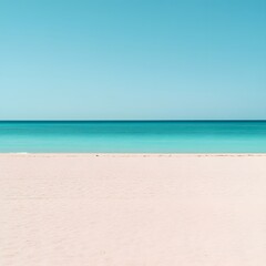 Fototapeta premium Serene Beach Scene Turquoise Ocean White Sand Summer Vacation Minimalist Seascape