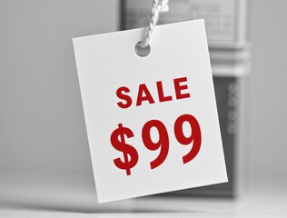 Sale price tag displaying a ninety-nine dollar discount