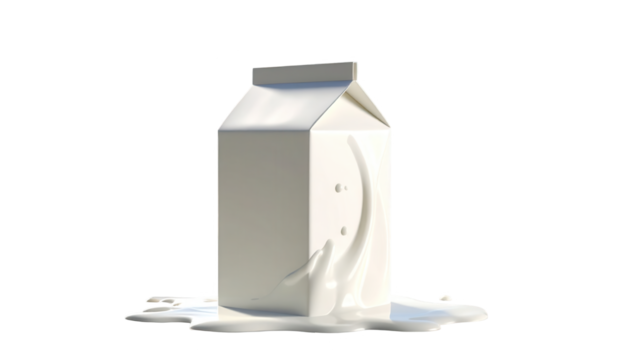 White carton of a dairy product with liquid overflowing and dripping on a black backdrop, illustrating a concept of spilling or a milk pouring, suggesting freshness, purity, and abundance, creating a. - Powered by Adobe