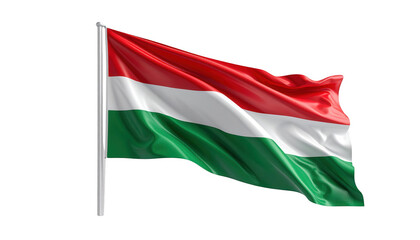 The fluttering fabric displays a vivid tricolor scheme of red, white, and green, gracefully waving in the breeze against a black background, presenting a dynamic visual effect.