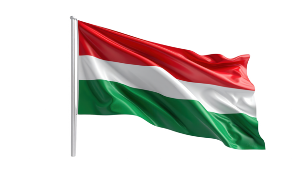 The fluttering fabric displays a vivid tricolor scheme of red, white, and green, gracefully waving in the breeze against a black background, presenting a dynamic visual effect.