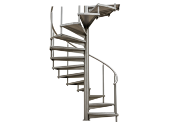 Isolated metal spiral staircase indoors in a minimalist modern architecture design style