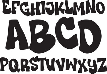 Playful bold cartoon vector alphabet A-Z. Hand drawn capital letters typeface perfect for kids projects, posters, logos, stickers, and fun typography design.