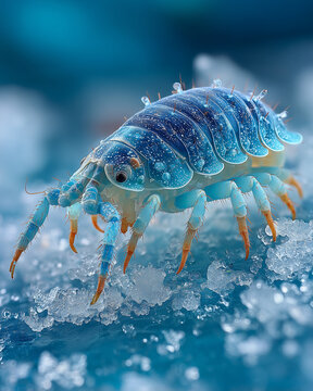 Isopode des mares sal&eacute;es sur glace bleut&eacute;e