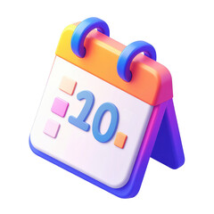 Colorful 3D rendered calendar isolated on a black background, showing the number twenty prominently displayed, featuring a whimsical and playful design with bright hues of blue, orange, pink, and...