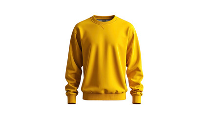 Vibrant yellow sweatshirt, showcased against a stark black backdrop, highlighting the item's form and texture, emphasizing its casual design and warm color palette, offering a minimalist and visually.