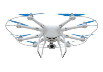 Isolated eight-rotor drone, modern flying machine, unmanned aerial vehicle, aerial photography