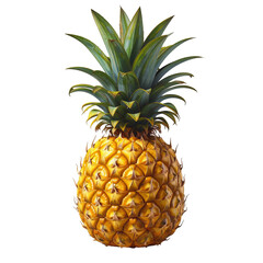 Fresh ripe pineapple, featuring a golden yellow skin and spiky green crown of leaves, stands out vibrantly against a dark black background, showcasing its natural and healthy attributes in a bright,