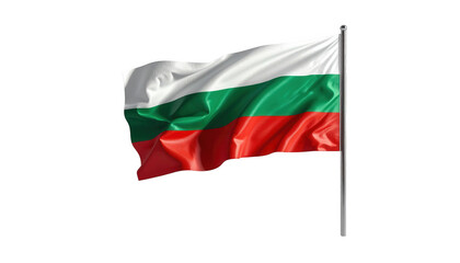 Vividly rendered flag of the eastern European country, featuring white, green, and red horizontal stripes, waves gently in the breeze against a stark black background, evoking patriotism and national.