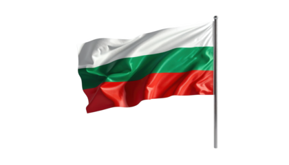 Vividly rendered flag of the eastern European country, featuring white, green, and red horizontal stripes, waves gently in the breeze against a stark black background, evoking patriotism and national.