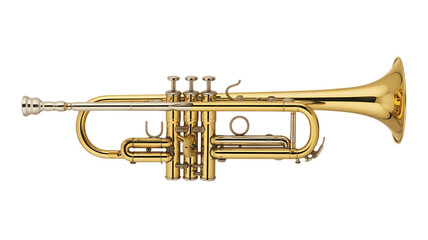 Obraz premium Golden Trumpet Musical Instrument, cutout, PNG isolated on white or transparent background