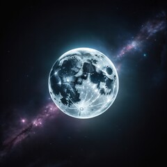Fototapeta premium Majestic full moon shines brightly against a backdrop of cosmic dust and distant stars, a celestial wonder, a breathtaking sight