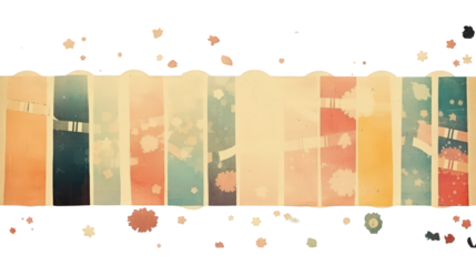 Abstract Watercolor Illustration of Vertical Rectangles in Pastel Hues and Splatter Effects Against a Black Background