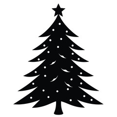 Obraz premium Christmas tree silhouette illustration with star ornaments and garlands in simple modern style