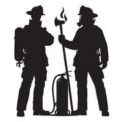 Firefighters pose silhouette and Vector