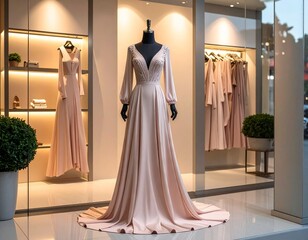 Evening dress on a mannequin in a shop window