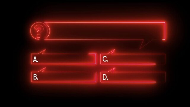 Quiz Neon Line Animation with option selection on black background ,Quiz template challenge with option selection, quiz game animation, Animated quiz question on black background