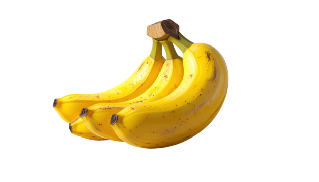 Ripe bananas are displayed against a stark black background, the vibrant yellow fruit contrasting with the void.