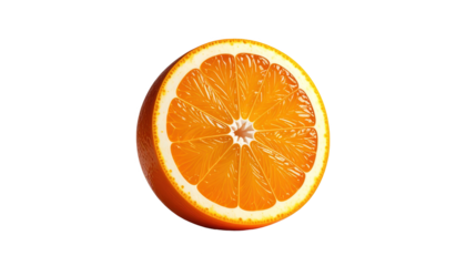 Vivid  captures a cross-section of a fresh, ripe orange, revealing its intricate internal structure with juicy segments and a bright, inviting color palette against a deep black background creating...