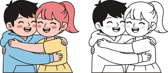 Friends hugging cartoon  illustration. World Kindness Day