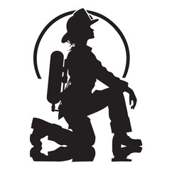 Firefighters pose silhouette and Vector