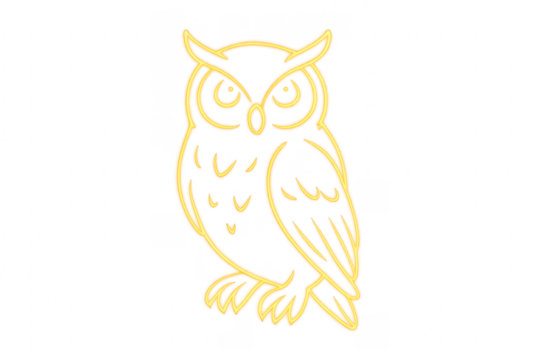 Owl neon light glowing outline transparent background