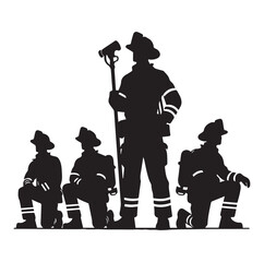 Firefighters pose silhouette and Vector