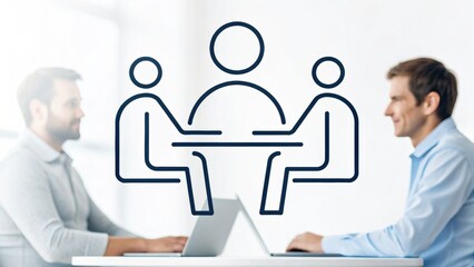 Two professionals engaged in a meeting with a laptop, emphasizing collaboration and discussion.