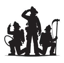 Firefighters pose silhouette and Vector