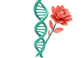 Isolated DNA strand with lotus flower and stem, modern medical botanical illustration