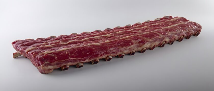 Fresh raw beef ribs rack close up isolated on a white background.