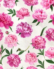 Repeating floral arrangement featuring vibrant pink blooms and green foliage