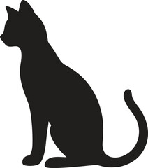 Elegant Sitting Cat Silhouette, Vector Icon Symbol of Pets, Grace, and Halloween
