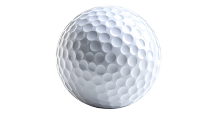 The isolated image features a single, textured golf ball, rendered in a realistic style, showcasing its dimpled surface with carefully considered lighting and shadows against a stark black backdrop...