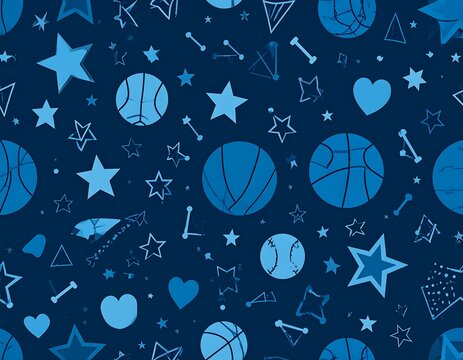 Repeating dark blue pattern of various shapes like stars and balls - Powered by Adobe