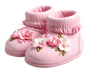 Pink Baby Booties with Floral Embroidery PNG