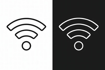 Set of two contrasting wifi signal icons, one on a black background and the other on a white background, representing wireless connectivity