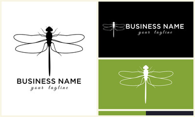 Dragonfly logo variations on white with black and green.