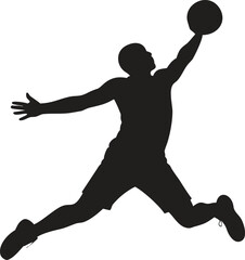 Athletic Basketball Player Jumping for a Slam Dunk, Vector Icon of Power and Sports Action