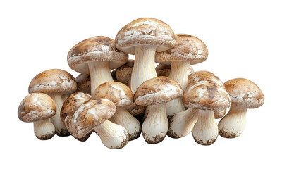 Cluster of brown-capped mushrooms with stout white stems and textured caps.