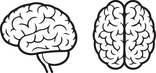 Simple black line drawing of a human brain set.Human brain icon set flat style. vector illustration.Brain illustration in simple line art style.