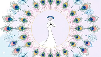 White peacock in a circle of feathers