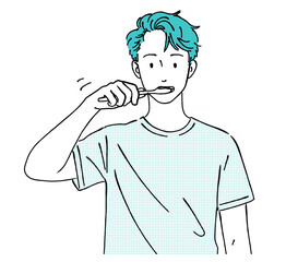 歯磨きをする男性の線画イラスト,歯ブラシ,オーラルケア,口元,習慣