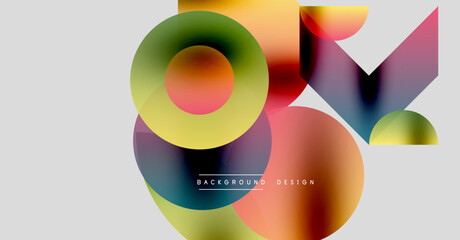Obraz premium Abstract colorful shapes overlap. Modern design features vibrant gradients, circles, triangles. Background text reads background design.