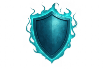 Fantasy shield with glowing teal magical aura