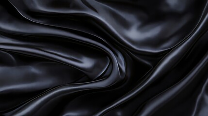 Obraz premium Elegant Black Silk Fabric with Rich Folds and Texture, Ideal for Fashion and Design Backgrounds