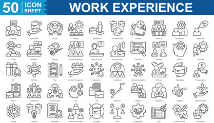 Work Experience Outline Icon Set Collection. Interview, responsibility, inclusion, briefing, job position and more. Illustration eps 10
