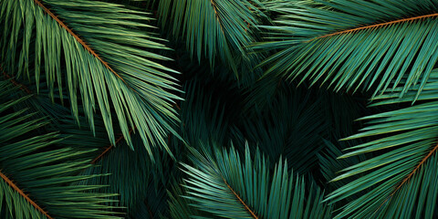 Palm leaves overlapping green tropical foliage natural botanical background - AI generated